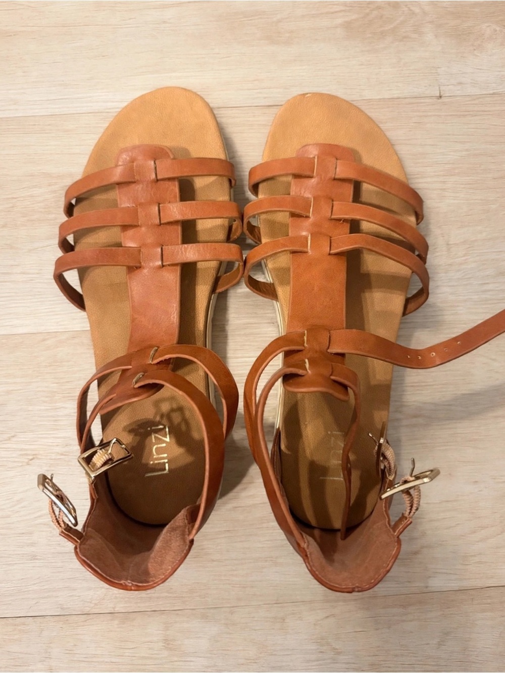 Women’s Tan Strappy Gladiator Flat Sandals - Casual Comfort